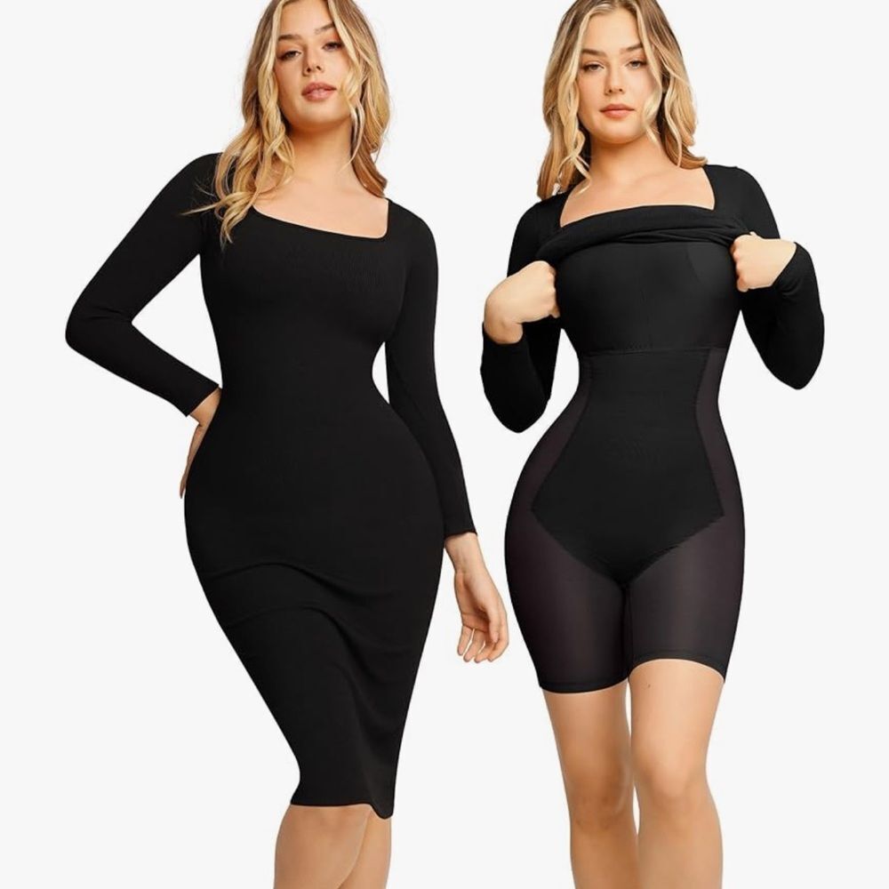 Popilush The Shapewear Bodycon Dress with Built in Shapewear Long Sleeve Dresses